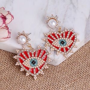 Evil Eye Heart Dangle Earrings